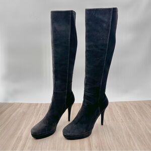 Stuart Weitzman Skyline Platform Grey & Black Suede Boot Heel Shoes | Size 9.5